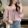 Blouses pour femmes 2023 Chic Corée Japon Style Semi-transparent Bling Tops Femmes Jolies Filles Violet Volants Chemises S Vêtements