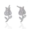 Boucles d'oreilles à tige véritable bijoux fins 925 en argent Sterling en gros mode petit mignon Zircon Rose fleur pour les femmes