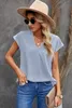 Sky Blue V Neck Lace Trim T-shirt 2023 Hot New 090o#