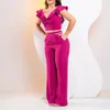 レディースツーピースパンツ女性服女性服ファッション2023夏のフリルオープンバックストラップトップワイドレッグセット
