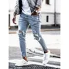 Mens Jeans Skinny Ripped Fashion Grid Beggar Patches Slim Fit Stretch Casual Denim Pencil Pants Painting Jogging Trousers Men 230519