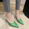 Talltor pumpar tofflor kvinnliga sandaler kvinna sommar sexig gröna pekade höga klackar utomhus stilett pu läderfestskor med kjol j230519