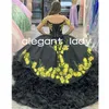 Svart älskling kroppsmedaljonger 3d blommig applikation broderi tiered kjol charro mexico vestidos de quinceanera neger