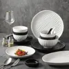 Placas 17pcs/set nórdicos preto vintage utensílios de mesa de mesa vidrados salada de arroz cerâmica redonda de prato de prato de dinamarqueiro