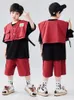 Stage Wear Ballroom Hip Hop Dance Costumes For Kids Red Vest Losse shorts Kpop Outfits Girls Boys Jazz Performance Show Kleding DQS12849