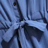 Plus size Dresses 150Kg Size Women's Summer Long Lapel Tie Dress Bust 149cm 5XL 6XL 7XL 8XL 9XL Loose Striped Shirt White blue 230518