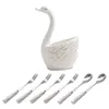 Zestawy zastawy stołowej Ceramiczna Łabędź Swan Fork Stojak Uchwyt Owoce Owoce Zestaw kuchenny Cutlery Cake Desser Strewa stołowa Trwałe DXAF