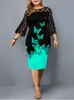 Plus size Dresses Size Dress 4XL 5XL 6XL Black Lace Mesh Patchwork Flower Print Midi Summer Elegant Slim Party Women Clothing 230519