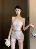 Chándales de mujer Corea pequeña fragante mujer verano vacaciones playa estilo 2 uds conjuntos Spaghetti Strap Tops pantalones cortos de cintura alta trajes