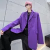 Garnitury męskie jesienne trendy mody solidny blezer dla męskiego stylu koreańskiego streetwear nastoletnie duże fioletowe kurtki Simples Casual Ubrania