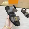 Designer Women Sandals Sunset Flat Comfort Mules Hook Loop Fastener Platform Sandal Calfskin Rubber Slippers Metallic Shoes With Box