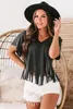 black Fringe Hem V Neck T Shirt 2023 Hot New P1Qi#