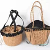 HBP-Bolsos de noche, bolso de playa bohemio con encaje de bola de pelo para mujer, bolsos de viaje de verano de paja hechos a mano Retro, cesta con cordón