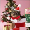 Kostiumy kotów Wesołych Świąt Pet Hats Puppy Santa Hat Zestaw Zestaw Kitty Winter Warm Naszyjnik Małe zwierzaki Chritsmas Kostka Drop Gelive Dh169