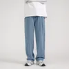 Mens Jeans Korean Fashion Baggy Classic Unisex Man Straight Denim Wideleg Pants Hip Hop Bagy Light Blue Grey Black 230519