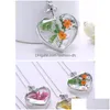 Pendant Necklaces 1Pc Creative Pressed Flower Necklace Heart Shape Charm Beaded Chain Sweater Jewelry Accessories Drop Delivery Penda Dhcwp