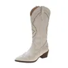 Boot's Retro Autumn Winter White Knee High Big Size 41 Women Comfy Walking Female Western Cowboy Boot Shoes 23519