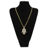 Colares Pingente Mens Hip Hop Khamsah Hamsa Cadeia Colar Ouro Sier Cor Cubic Zircon Jóias Presente com 5mm Largura Cuban Drop Deli Dhzcu