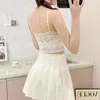 Kvinnotankar 3D Rose Petal Elastic midjeband Topp Spets Slim Fit Women Shirts Korea Y2K kläder Söt kort tankkorset Bras Vest