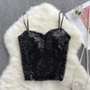 Czołgi damskie Camis Sexy Chicka cekin imprezowy gorset Bustier z szczupłej czołgi i Camis Pasek Glitter Crop Top Fashion Summer Women Ubrania Y2K 230519