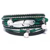 Link Bracelets Chain Feather-studded Leather Bracelet Ladies Jewelry Pearl Pendant Female Magnetic Buckle Bridesmaid Gift BraceletLink