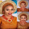 Necklace Earrings Set Fashion African Nigerian Wedding Bracelet Big Size Orange Coral Beads Jewelry For Women