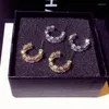 Hoop Earrings Silver Plated Trendy Exquisite Glamorous Zircon C-Shaped Black Retro High-End Ins Style Jewelry 2023 Brand