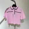 2023 Summer New Color Contrast Pink Triangle Ripple Collar Polo Shirt Short Top Women