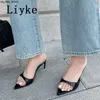 Slippels Liyke Summer Slippers vrouwen gezellige lage dunne hakken schoenen schoenen mode puntig open teen gladiator sandalen zapatos mujer j230519