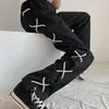 Мужские штаны Harajuku Lace Up Up Offize Wide Men Split Split Streetwear Fashion Skateboard щиколотке