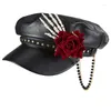 Bérets Gothique Noir Cap Casquette Filles Mignon Rose Chaîne Perlée Casquettes À Pointe Steampunk Main Squelette Béret