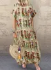 Podstawowe sukienki swobodne Zanzea moda Summer Maxi Sukienki Women drukowane Sundress krótkie rękawe vestidos żeńska szata wysokiej talii femme 230519