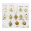 Colares pendentes colar de zodíaco de ouro para mulheres aço inoxidável aquário escorpio lEo fotos Capricórnio Horoscope Medallion Astrologia Dh5O8