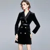 Damenjacken 2023 Frauen Schwarz Mode Zweireiher Samtjacke Elegante Revers Kleidung Herbst Winter Damen Slim Vintage Mantel Gürtel