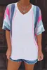 T-shirt con scollo a V patchwork a righe bianche 2023 Hot New 57W1 #