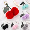 Keychains Fashion New Cute Fluffy Artificial Rabbit Fur Ball Keychain Cherry Key Chain Handbag Pendant Key Chain Ring