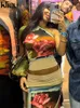 Платье из двух частей Kliou, комплект с цветочным принтом, женские хипстерские укороченные топы с наклоном плеча и высокой талией, корректирующие фигуру юбки, женская уличная одежда 230518