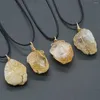 Pendant Necklaces Natural Stone Ore Gold Color Wire Wrap Citrine Amethysts Choker Necklace For Women Fashion Jewelry Gifts