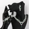 Wedding Jewelry Sets AMC Luxury Asymetrical Emerald Green 4pc Set Necklace Earring Ring Brecelet Bridal Party Accossories For Women 230519