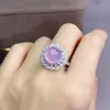 Cluster-Ringe, klassischer rosa Chalcedon-Edelstein-Ring für Frauen, Silber-Ornament, gute Farbe, große Größe, oval, Verkaufsgeschenk, Geburtstagsparty-Geschenk