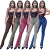 Pantalon évasé sexy pour femmes, taille haute, pantalon empilé, imprimé ondulé, coupe ajustée