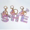 Keychains To Purple Snowflakes Filled Letter Keychain Women Wallet Charms Initials Alphabet Butterfly Tassel Pendant With Key Rings