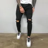 Herenjeans mannen knie gat gescheurd stretch skinny denim broek vaste kleur zwart blauw herfst zomer hiphop stijl slanke broek broek s4XL 230519