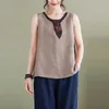 Women's Tanks Camis New Summer Arts Style Women Sleeveless Loose Tank Tops Patchwork Vintage Cotton Linen Casual Top Femme Loose Top Mujer C765 P230519