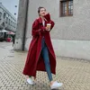 Trincheira feminina Casacos 2023 Autumn Women Coat Classic Double Breastted Belt Red Fashion Chic Casual Longo solto