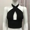 Kvinnors tankar Camis Kvinnor Strappy Cross Over Front Cut Out Halter Neck Sleeveless Backless Crop Top Bandage Vest Sommar Sexiga toppar Kvinnor Kläder P230519