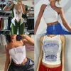 Kvinnors tankar Camis 2023 Vintage Brown Halter Camisole Hollow Out Cyber ​​Y2K Crop Top Women Gothic Tops Sexy Corset Tank Top Camis 90s kläder P230519