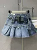 Skirts DEAT Fashion Patchwork Pleated Denim Skirt For Womens Highwaist Casual Loose Aline Female 2023 Spring 11XX01134 230519