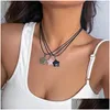 Pendentif Colliers Ingesight.Z Simple Colorf Verre Big Star Collier Pour Femmes Goth En Cuir Noir Fil De Cire Ras Du Cou Parti Y2K Drop De Dhfio