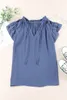 blue Tiered Ruffled Drawstring V Neck Top 2023 Hot New m9Q2#